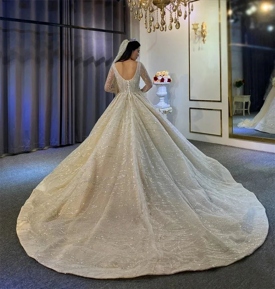 Customized New Luxury wedding dresses Formal Party O-Neck Sleeveless Robes Lace Appliques bridal dress Vestidos De Novia