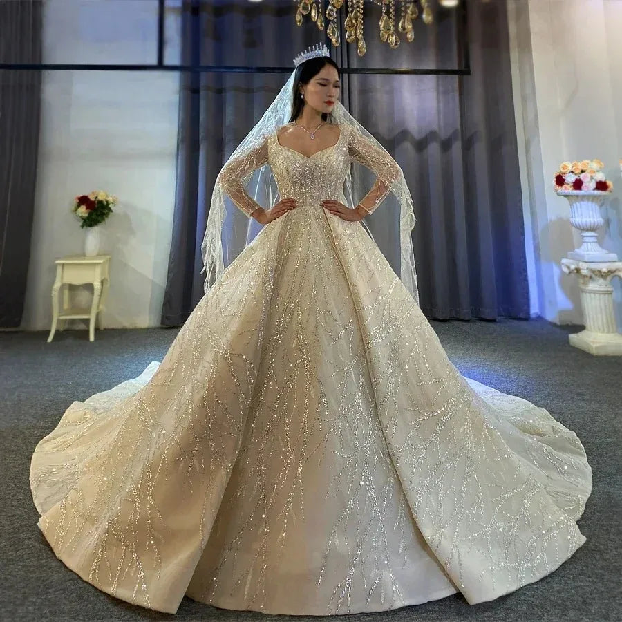 Customized New Luxury wedding dresses Formal Party O-Neck Sleeveless Robes Lace Appliques bridal dress Vestidos De Novia