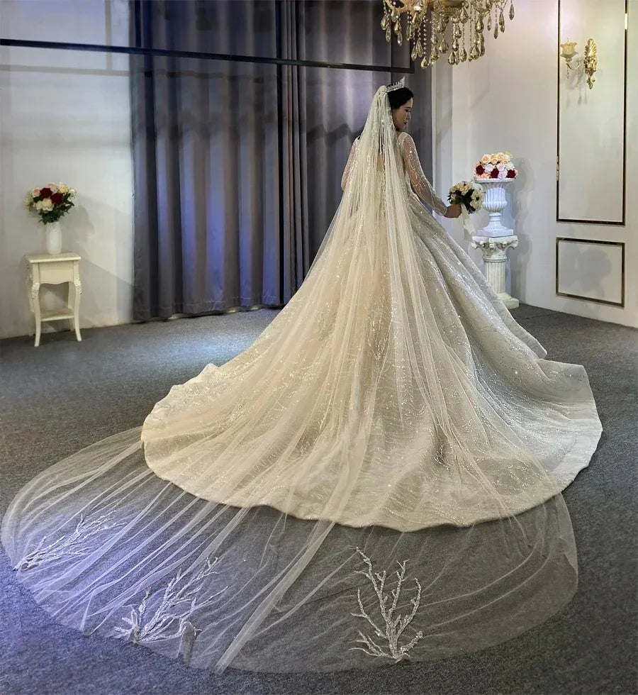 Customized New Luxury wedding dresses Formal Party O-Neck Sleeveless Robes Lace Appliques bridal dress Vestidos De Novia